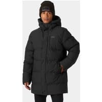 Black Helly Hansen men's Alby puffy parka, 2XL, with hood, front zipper, and insulated quilted design.