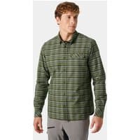 Green Helly Hansen men's flannel shirt, classic check pattern, long sleeves, button-up, chest pocket, size XL.