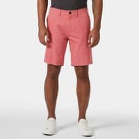 Red Helly Hansen men's dock shorts, size 32, with belt loops, button closure, and knee-length fit.