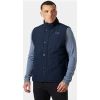 Navy Helly Hansen insulated vest, men's 2XL, with front snap buttons and high collar.