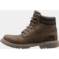 Brown Helly Hansen waterproof boots with lace-up front, padded ankle collar, and rugged sole, size 7.
