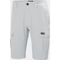Grey Helly Hansen men's quick-dry cargo shorts with side pockets, button closure, and HH logo on the left pocket.