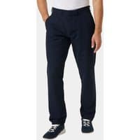 Navy Helly Hansen men's quick-dry trousers, straight fit, belt loops, side pockets, worn by model with white shirt.