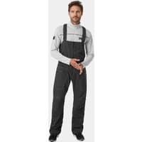 Grey Helly Hansen men's sailing salopette with adjustable black straps, reinforced knees, and side pockets.