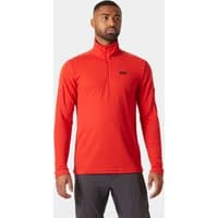 Red Helly Hansen men's half-zip pullover with high collar and black logo on chest, long sleeves, size L.