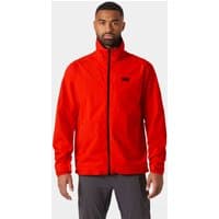Red Helly Hansen men's racing jacket with black zipper, high collar, and logo on chest.