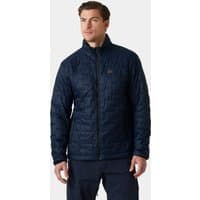 Navy Helly Hansen men's Lifaloft insulator jacket, lightweight with quilted pattern and front zipper, size L.