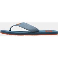 Navy Helly Hansen men's sandals with orange logo, blue strap, and orange-accented sole, size 6.5.