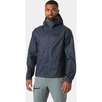 Blue Helly Hansen men's Loke Jacket 2.0 with hood, front zipper, and logo on chest, size S.