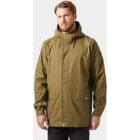 Brown Helly Hansen men's rain coat, windproof, hooded, with front pockets, size 2XL.