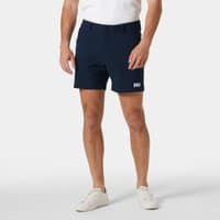 Navy Helly Hansen men's shorts, 6-inch length, elastic waistband, logo on left leg, size 2XL.