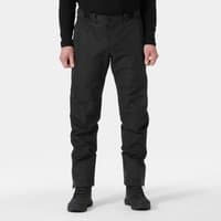 Black Helly Hansen 3L shell trousers, men's 2XL, with adjustable waist and reinforced knees, worn by a standing model.