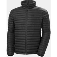 Black Helly Hansen men's lightweight insulator jacket, quilted design, full zip, high collar, size L.