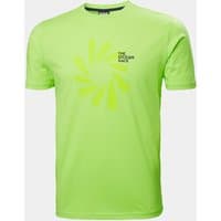 Green Helly Hansen T-shirt with "The Ocean Race" logo and abstract design on chest, short sleeves, crew neck.