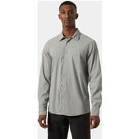 Grey Helly Hansen men's long sleeve shirt, button-up, collared, size XL, worn by a model.