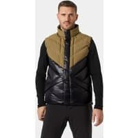 Brown Helly Hansen men's puffy vest, XL, with chevron quilted pattern and high collar.