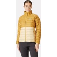 Yellow Helly Hansen women's Banff insulator jacket, XS, with quilted design, high collar, and contrasting beige lower section.