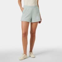 Green Helly Hansen women’s sweat shorts, elastic waistband, side pockets, logo on left leg, size L.
