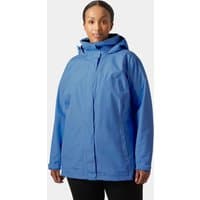Blue Helly Hansen women's jacket, size 3X, with hood, front zipper, and adjustable cuffs.