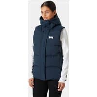 Navy Helly Hansen women's puffy vest, size XL, with high collar and logo on chest.
