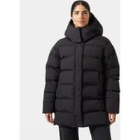 Black Helly Hansen women's oversized puffy parka with large hood and quilted design, size L