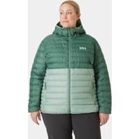 Green Helly Hansen women's hooded insulator jacket, quilted design, two-tone with darker top, size 3X.