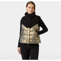 Brown Helly Hansen women's down vest, size S, with a high collar and quilted design.