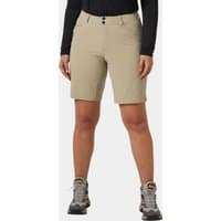 Beige Helly Hansen women's softshell shorts, size S, with front pockets and button closure.
