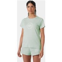Green Helly Hansen women's T-shirt, short sleeves, round neck, graphic logo on chest, size XS.