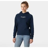 Navy Helly Hansen women's hoodie, size XL, with logo on chest, drawstring hood, and ribbed cuffs.
