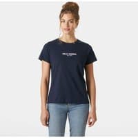 Navy Helly Hansen Women's Core T-shirt 2.0, short sleeves, crew neck, white logo on chest, size M.