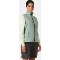 Green Helly Hansen women's vest, quilted design, high collar, front zipper, sleeveless, size S.