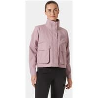 Purple Helly Hansen women's utility jacket, high collar, front zipper, two large flap pockets, size XL.