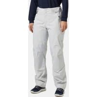 Grey Helly Hansen women's sailing trousers, XL, with adjustable waist, reinforced knees, and zippered pockets.