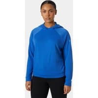 Blue Helly Hansen women's quick-dry hoodie with long sleeves and adjustable hood, size L.