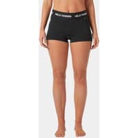 Black Helly Hansen women's midweight base layer boxers with LIFA® Merino fabric, size M, featuring logo waistband.
