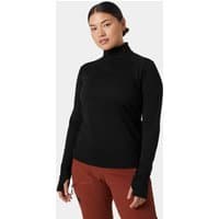 Black Helly Hansen women's 1/2 zip T-shirt, long sleeves, high collar, medium size, worn by model.