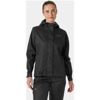Black Helly Hansen women's Loke Jacket 2.0, waterproof with hood, front zipper, and adjustable cuffs, size XL.