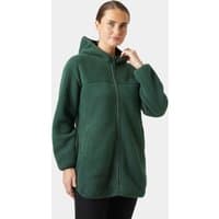 Green Helly Hansen women's Maud Pile jacket, medium, with hood, full zip, and two front pockets.