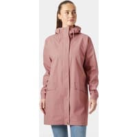 Pink Helly Hansen women's waterproof rain coat with hood, front zipper, and pockets, size XL.