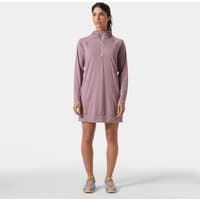 Purple Helly Hansen women's cover-up dress, long sleeves, high collar, knee-length, size XS.