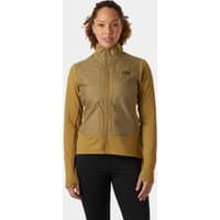 Brown Helly Hansen women's fleece jacket, XS, with full zip, high collar, and contrasting fabric panels.