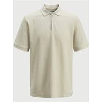 Beige Jack & Jones polo shirt with zip collar, short sleeves, and relaxed fit.