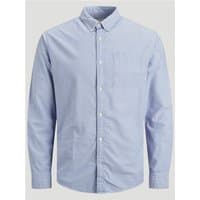 Blue Oxford shirt by Jack & Jones, long sleeves, button-down collar, chest pocket, size 2XL.
