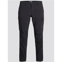 Black Jack & Jones carrot fit cargo trousers with side pockets and tapered legs, size 34R.