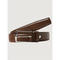 Brown Jack & Jones Christopher belt with silver buckle, smooth leather finish, and sleek design, size small.