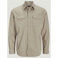 Beige Jack & Jones denim shirt with button-down front, two chest pockets, and long sleeves.