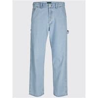 Blue denim Jack & Jones Eddie Carpenter loose jeans, straight leg, hammer loop, and utility pockets, size 34R.