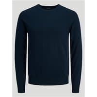 Navy blue Jack & Jones crew neck knit sweater, long sleeves, ribbed cuffs and hem, size XL.