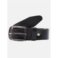 Black Jack & Jones leather belt with silver buckle and embossed logo, featuring a single metal rivet detail.